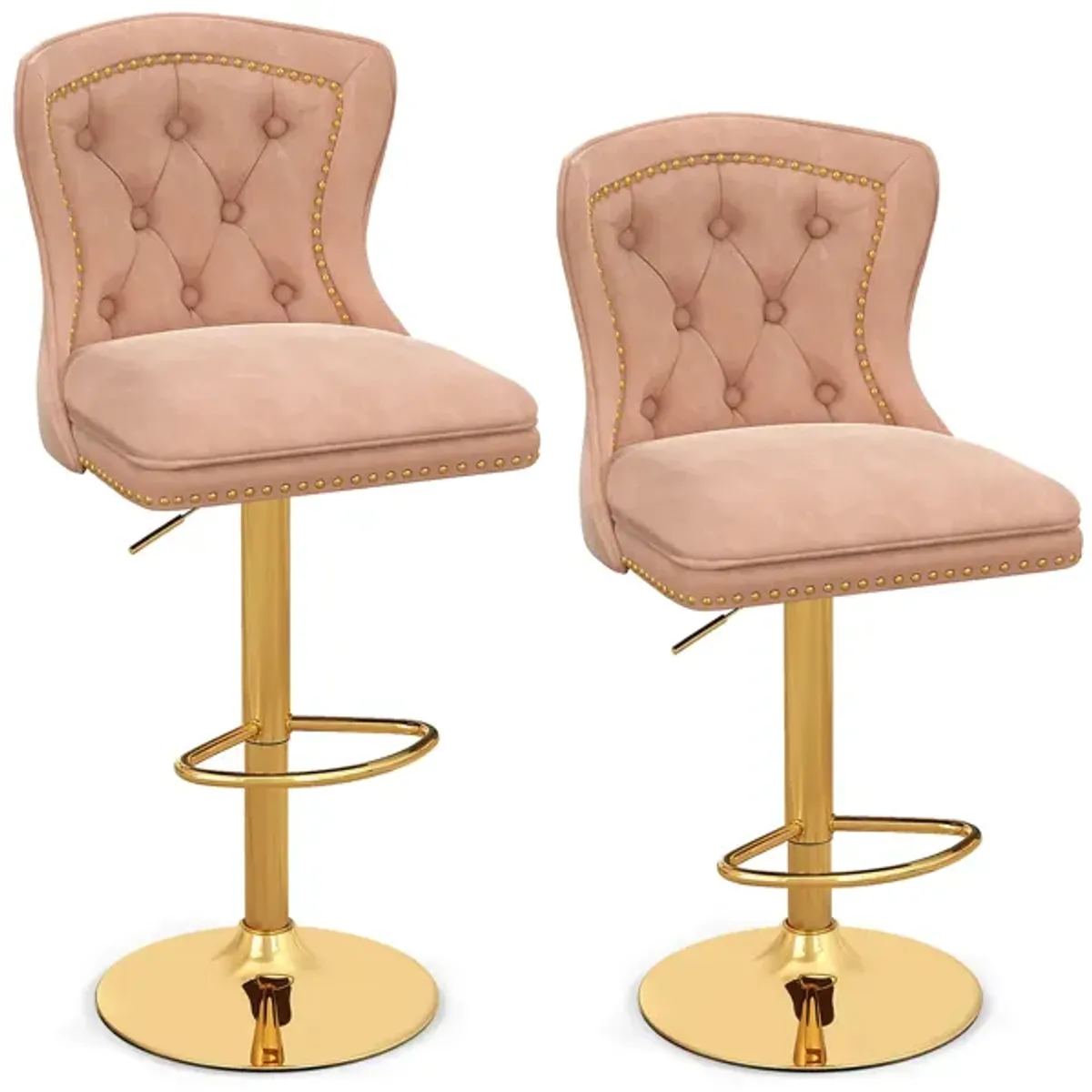 Set of 2 Bar Chairs with Footrest Electroplated Metal Base and Anti-Slip Ring for Stability