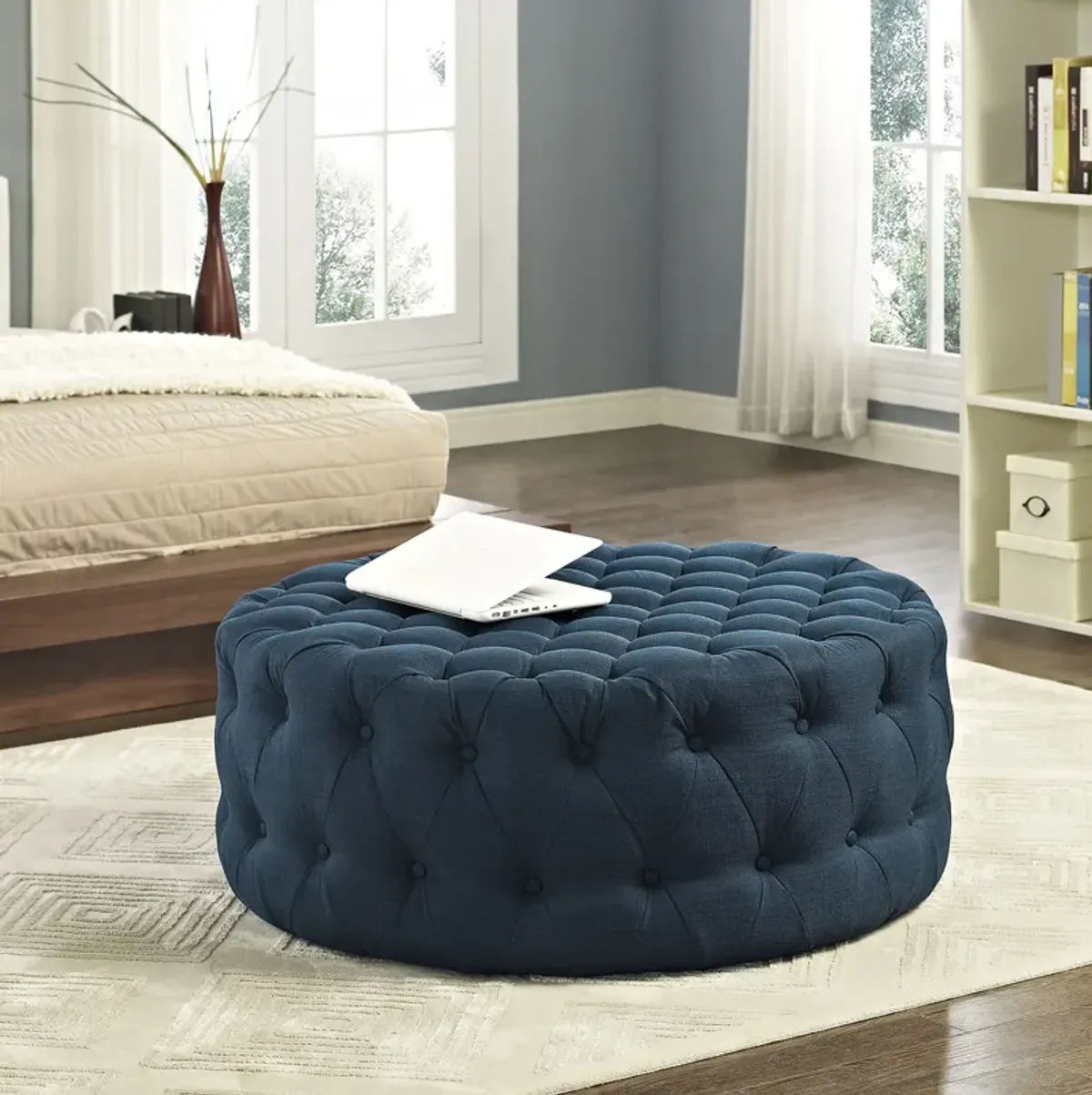 Amour Upholstered Fabric Ottoman Gray EEI-2225-LGR