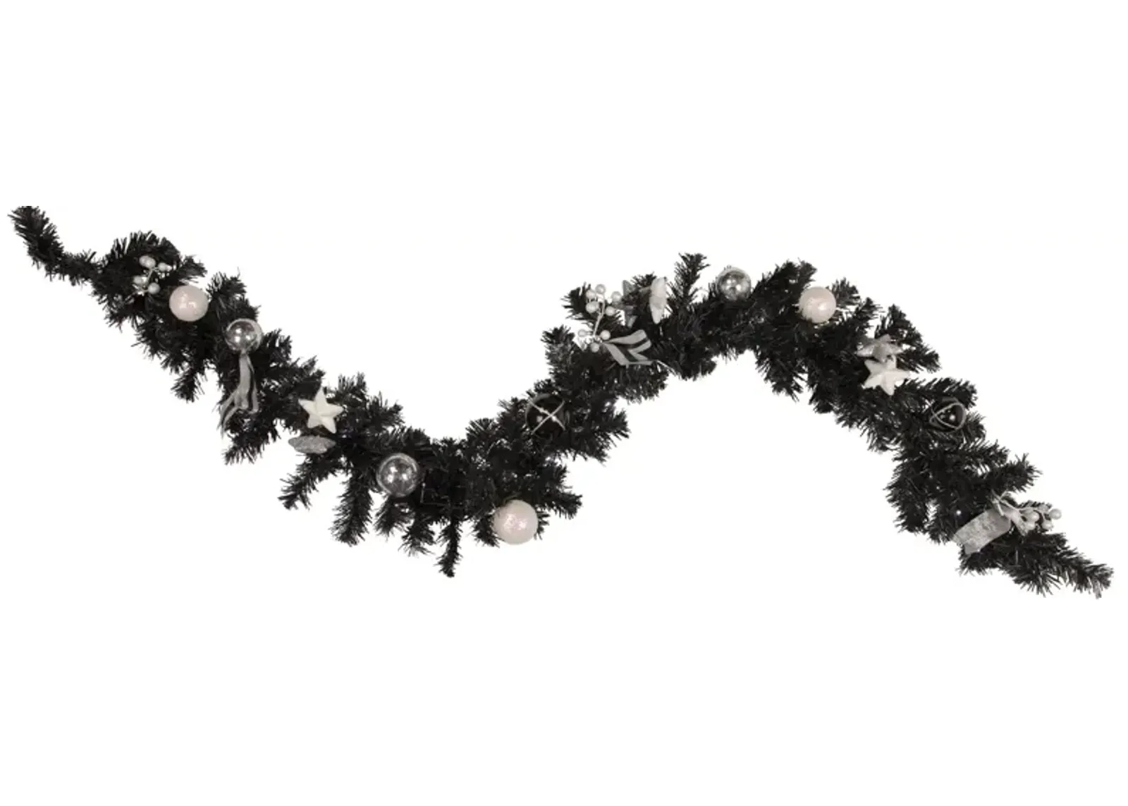 6' x 10" Pre-Lit Decorated Black Pine Artificial Christmas Garland  Cool White LED Lights