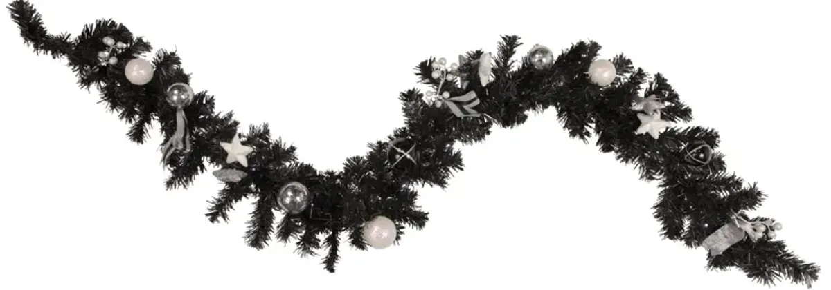 6' x 10" Pre-Lit Decorated Black Pine Artificial Christmas Garland  Cool White LED Lights