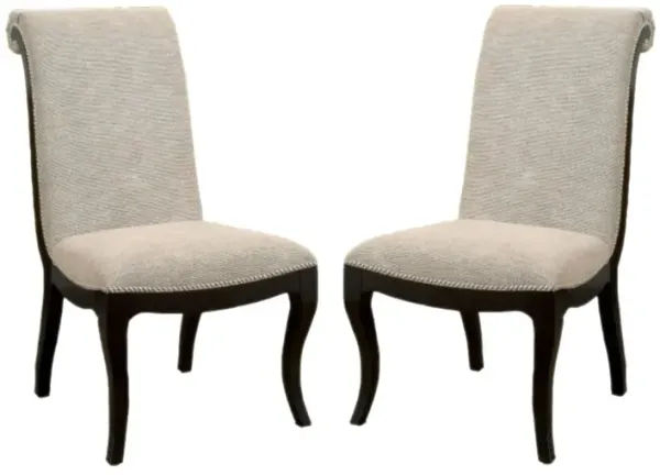 Fabric Upholstered Wooden Side Chair, Set of 2, Gray and Black-Benzara