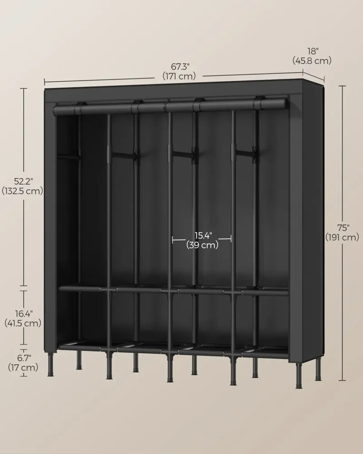 Spacious Wardrobe Closet with Hanging Rails for Organized Clothing Storage