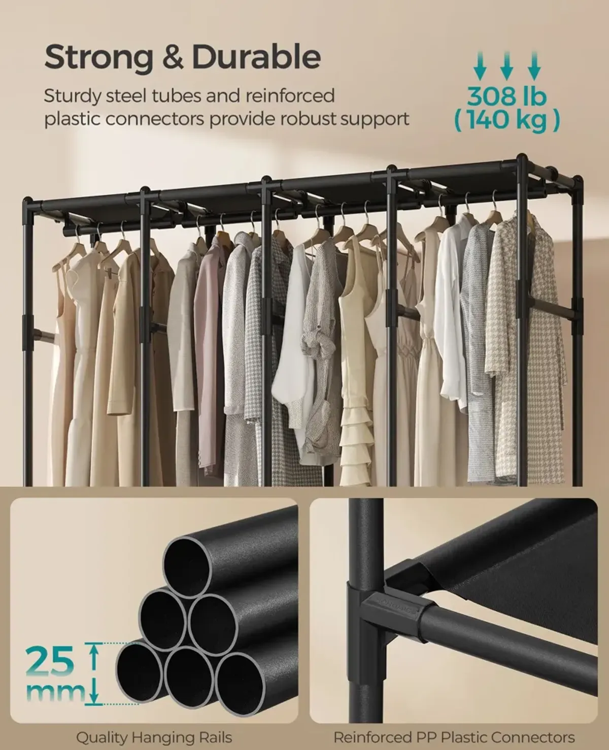 Spacious Wardrobe Closet with Hanging Rails for Organized Clothing Storage