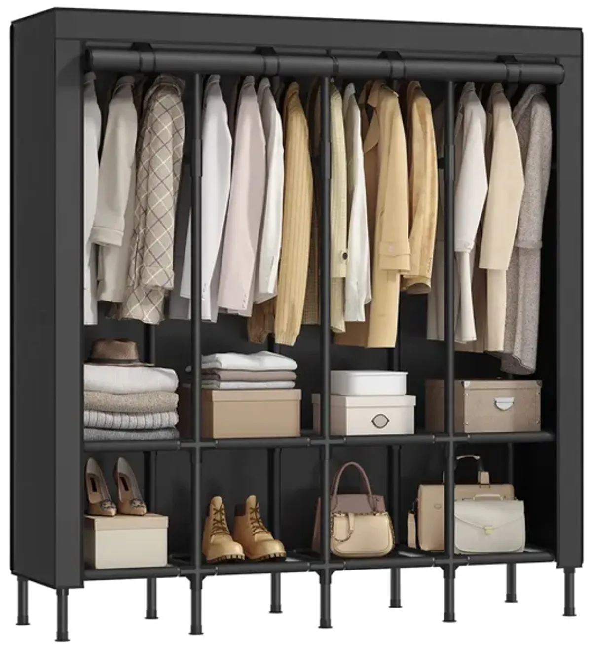 Spacious Wardrobe Closet with Hanging Rails for Organized Clothing Storage