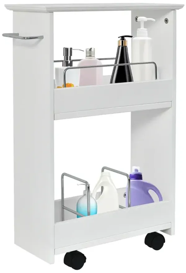 Slim Rolling 3-Tier Bathroom  Mobile Shelving Cabinet wih Handle