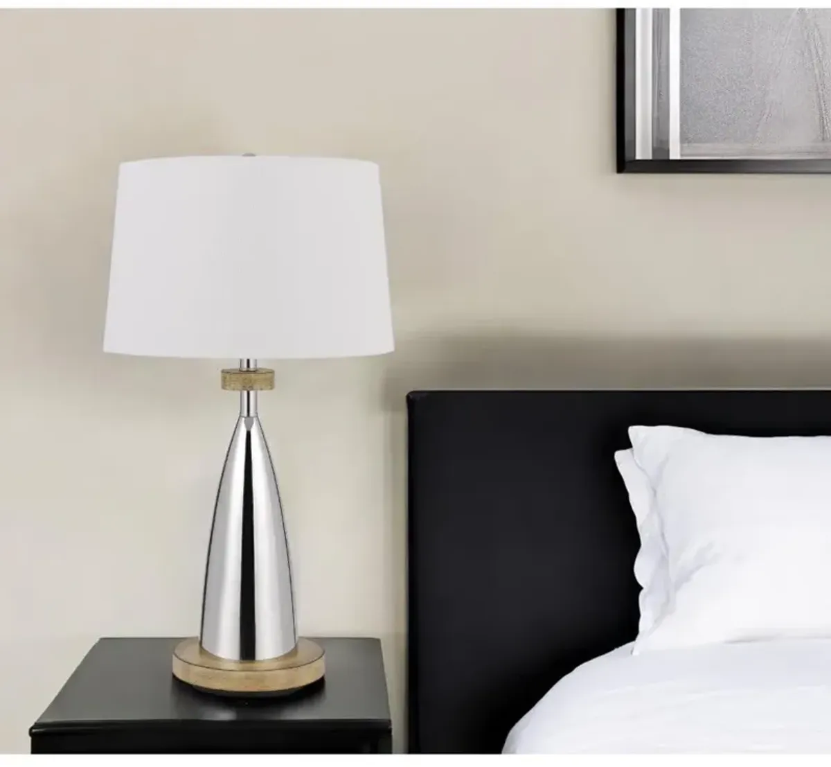 Hivvago 31" Brown Metal Geometric USB Table Lamp With White Empire Shade