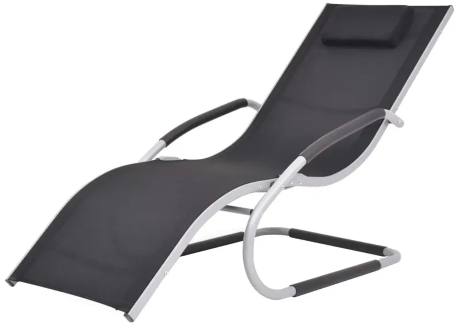 vidaXL Sun Lounger with Pillow - Aluminum and Textilene Outdoor Recliner, Easy Assembly, Weather Resistant, Ergonomic Design, Black and Gray, for Patio/Garden/Poolside