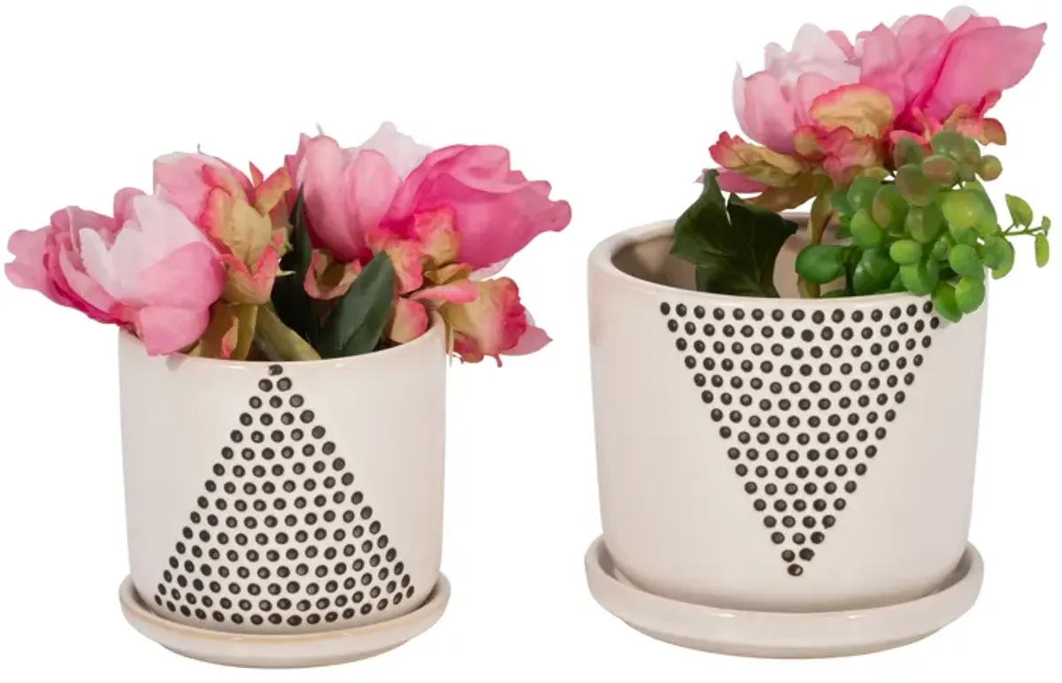 Triangle Dots Planter with Saucer, White Set