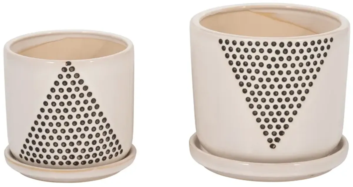 Triangle Dots Planter with Saucer, White Set