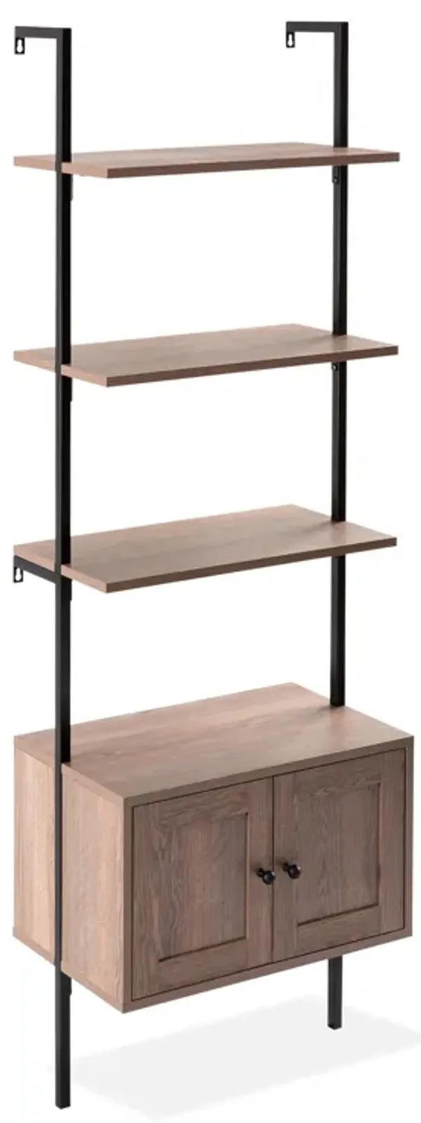 Industrial 4-Shelf Wood Wall-Mounted Open Ladder Bookcase