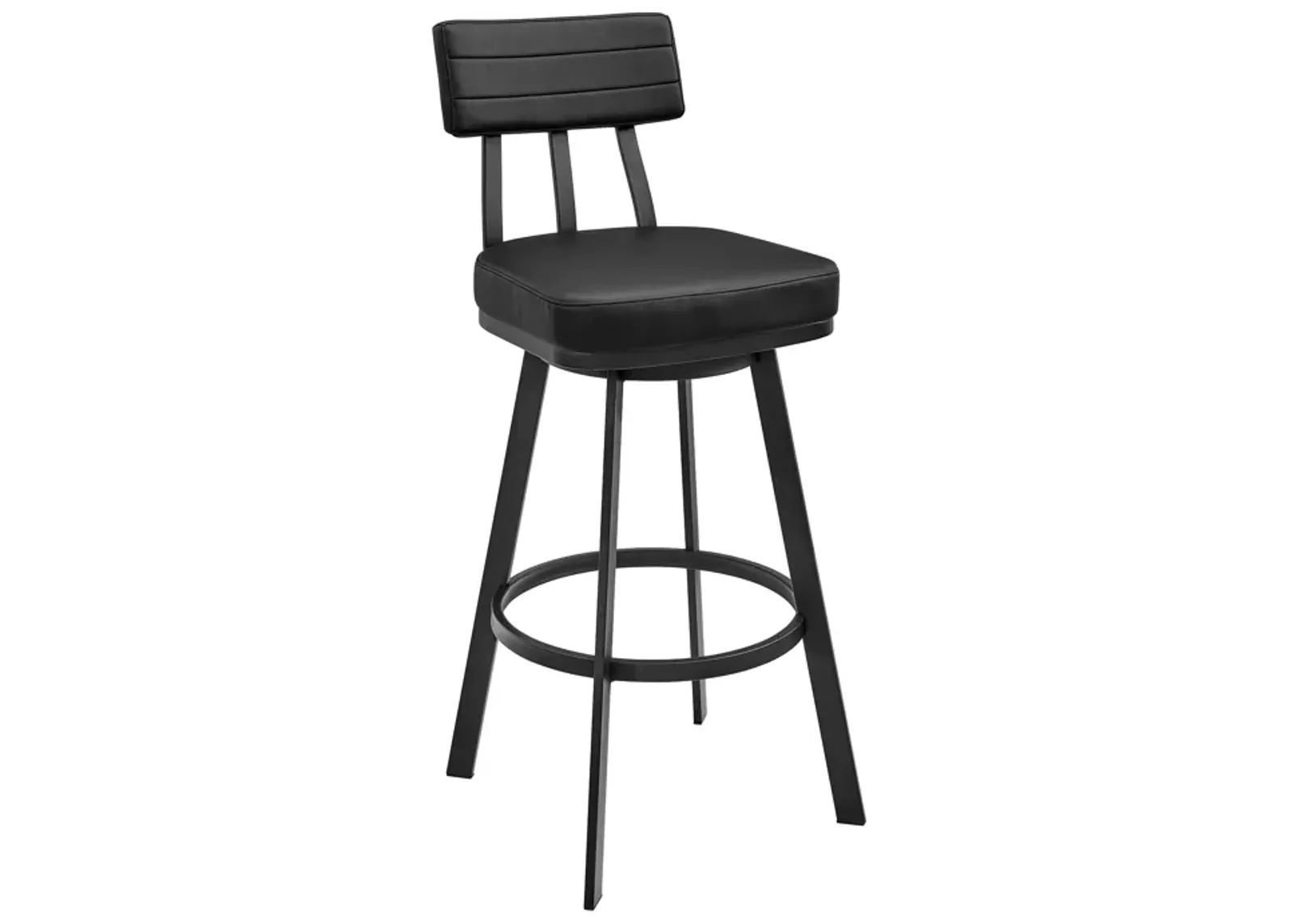 Jinab Swivel Stool in Black Metal with Black Faux Leather