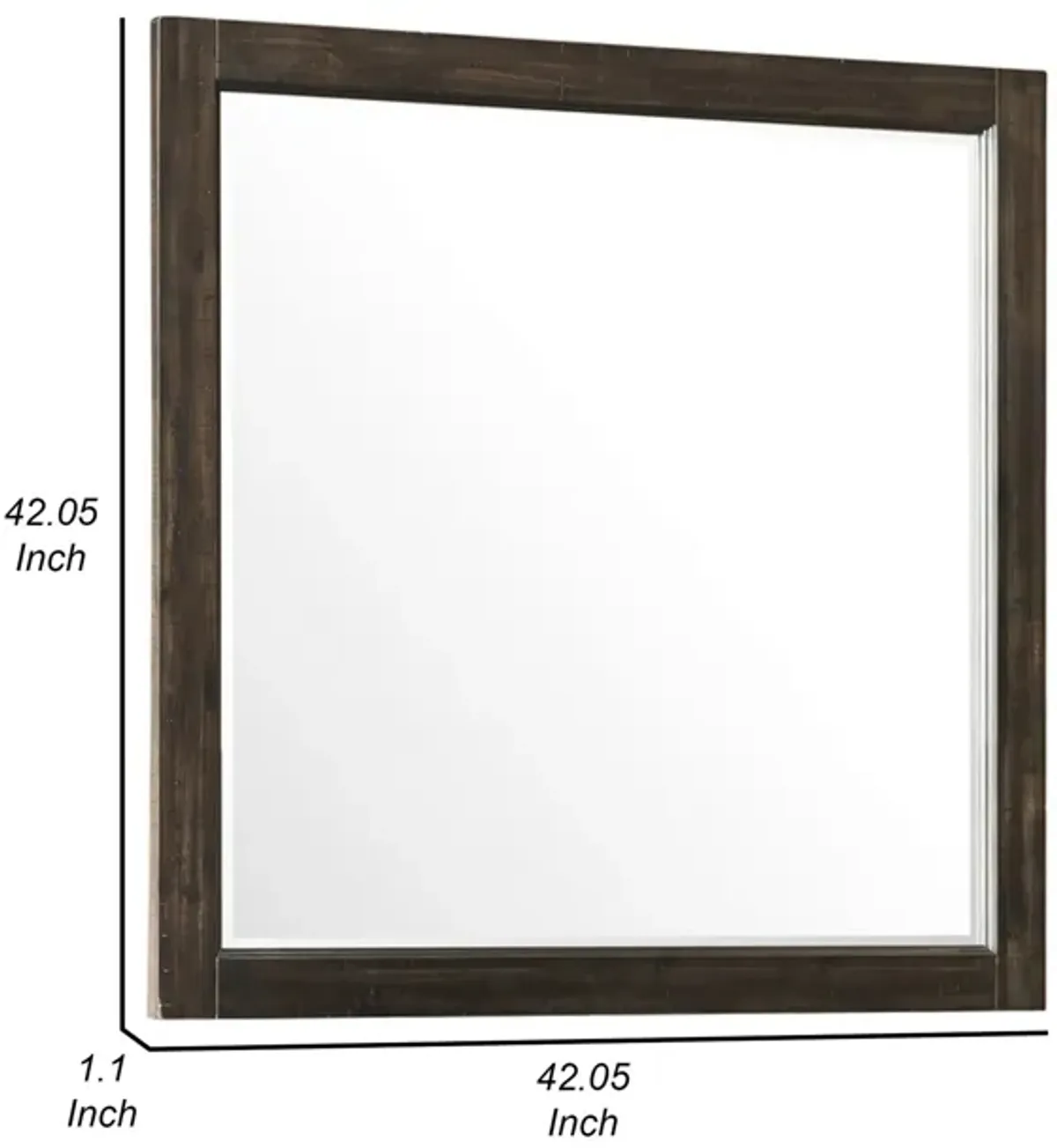 Annu 43 x 43 Dresser Mirror, Transitional, Square Walnut Brown Wood Frame - Benzara