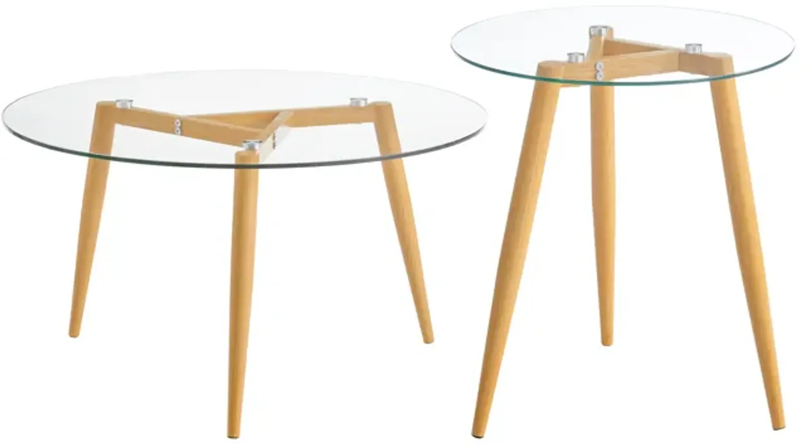 Van Beuren Coffee and Side Table Set with Modern Metal Taper Legs and Clear Glass Tabletop