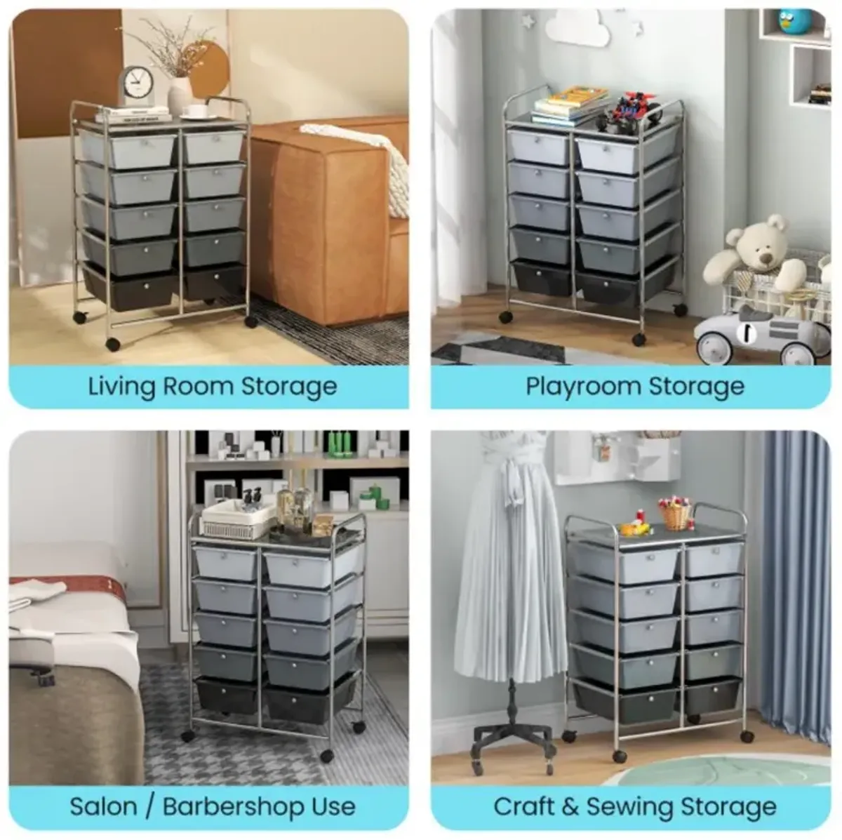 Hivvago 10-Drawer Rolling Storage Cart