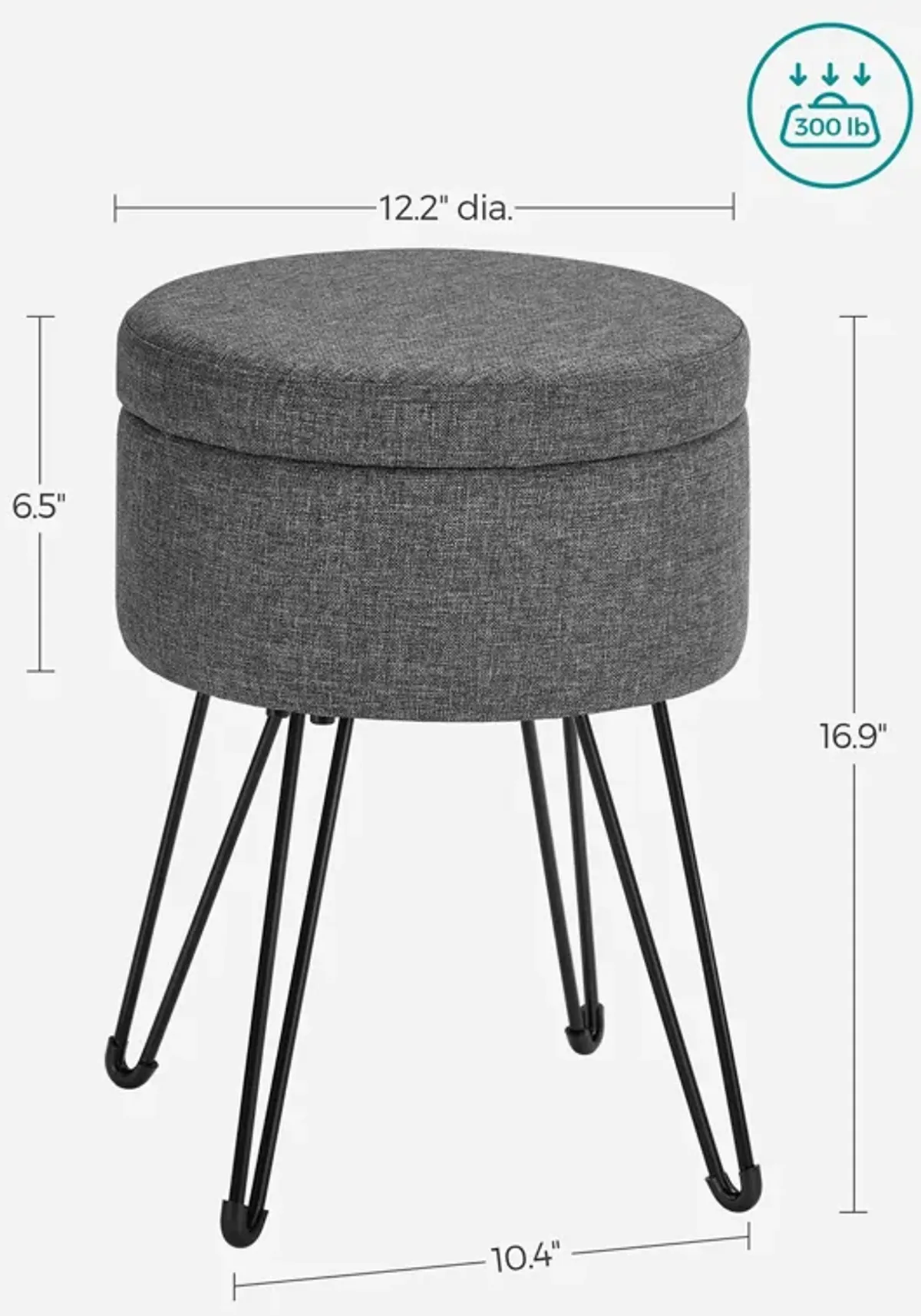 Compact Vanity Stool with Hidden Storage for Bedroom or Bathroom