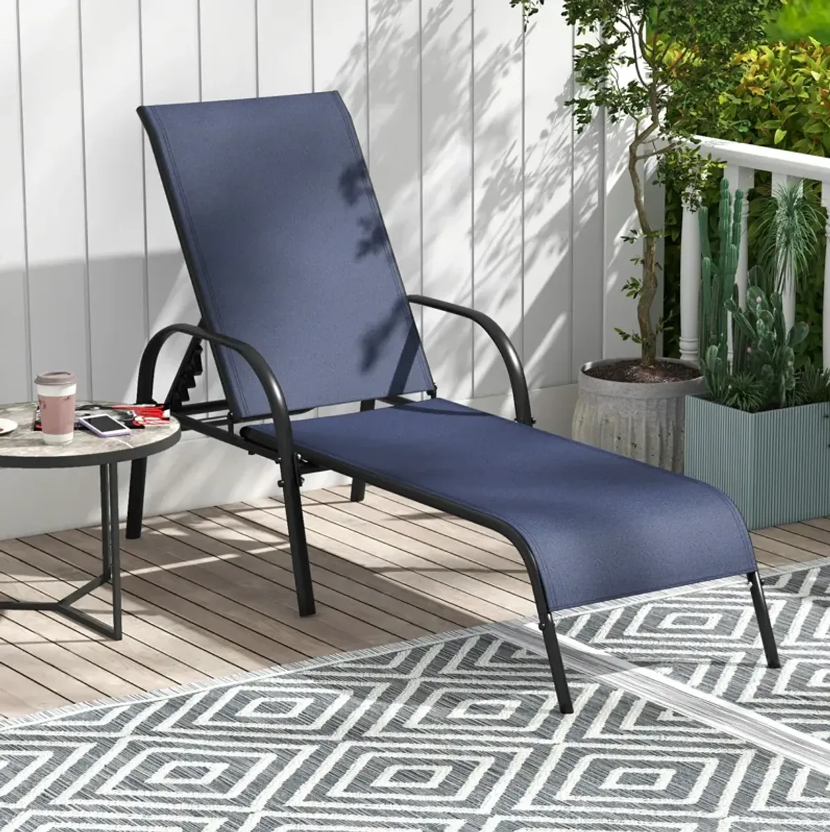 Adjustable Patio Chaise Folding Lounge Chair with Backrest