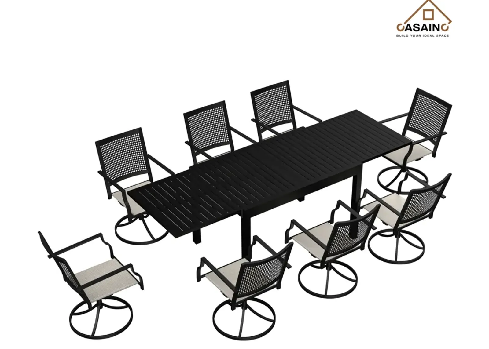 9 Piece Metal Frame Patio Dining Set, Aluminum Extendable Dining Table