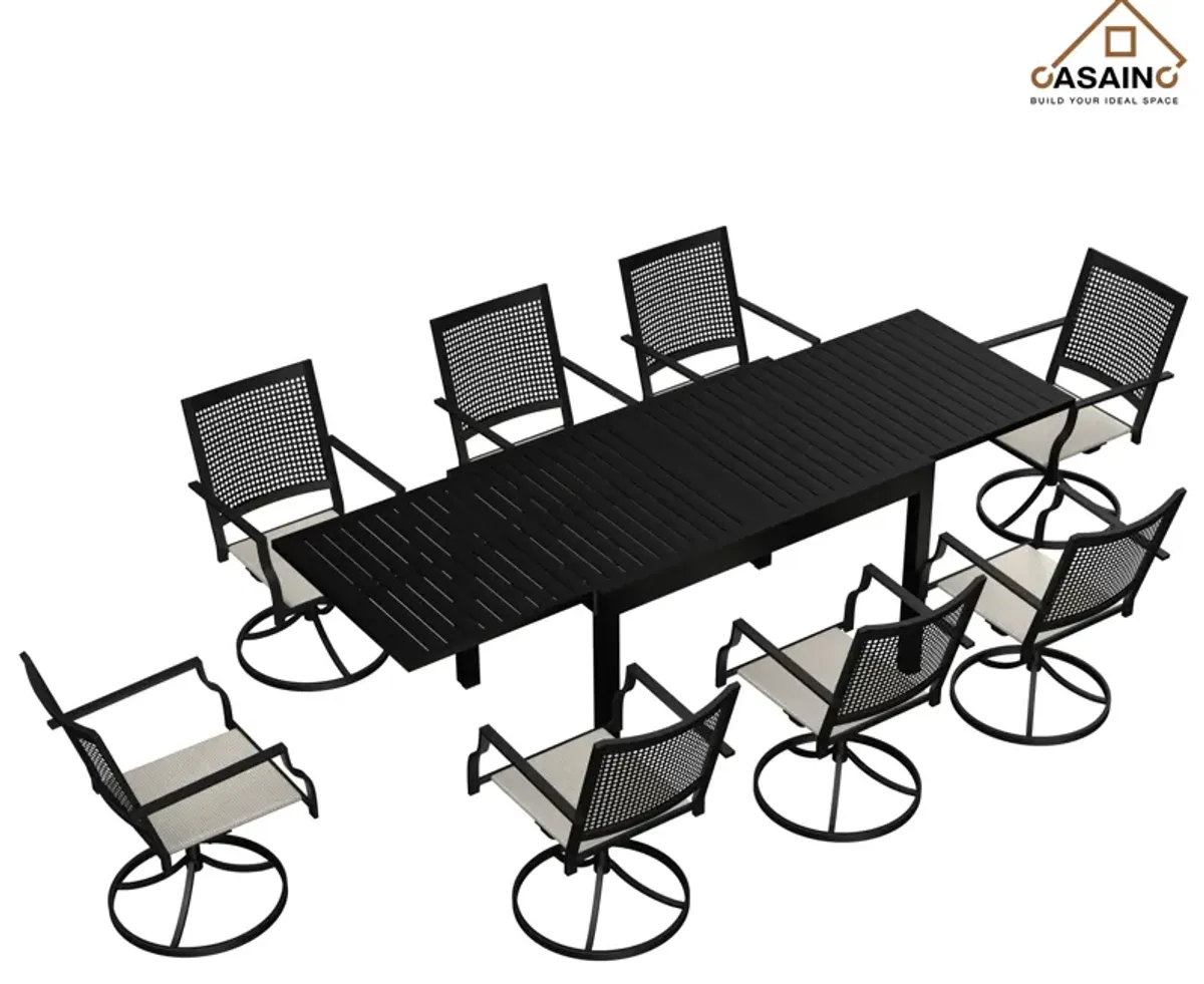 9 Piece Metal Frame Patio Dining Set, Aluminum Extendable Dining Table