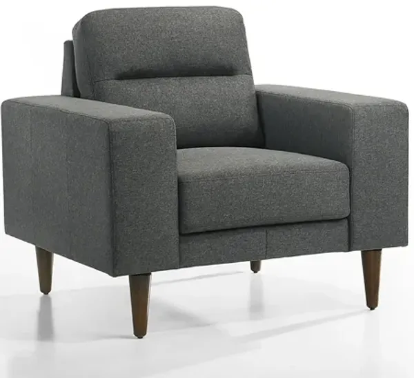 Vile Accent Chair, Plush Gray Fabric, Classic Tapered Solid Wood Legs - Benzara