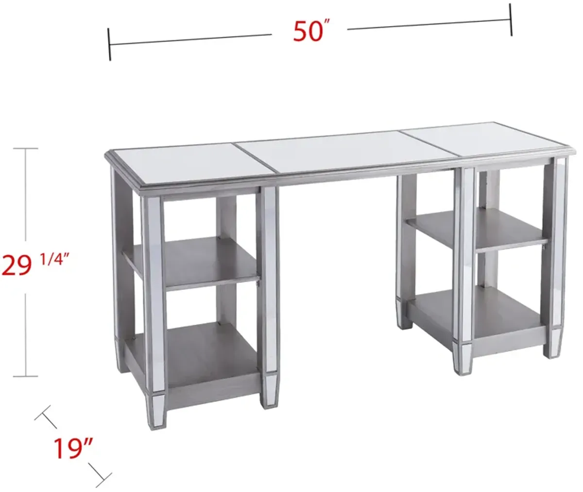 Bromley Mirrored Desk with Shelves