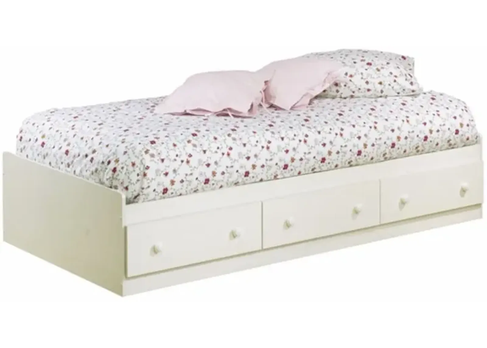 QuikFurn Twin size Platform Bed with 3 Storage Drawers in White Finish