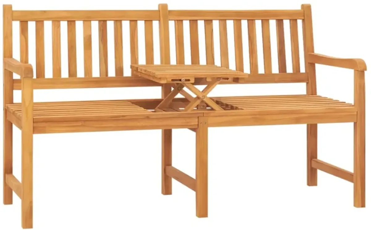 vidaXL 3-Seater Patio Bench with Table 59.1" Solid Teak Wood