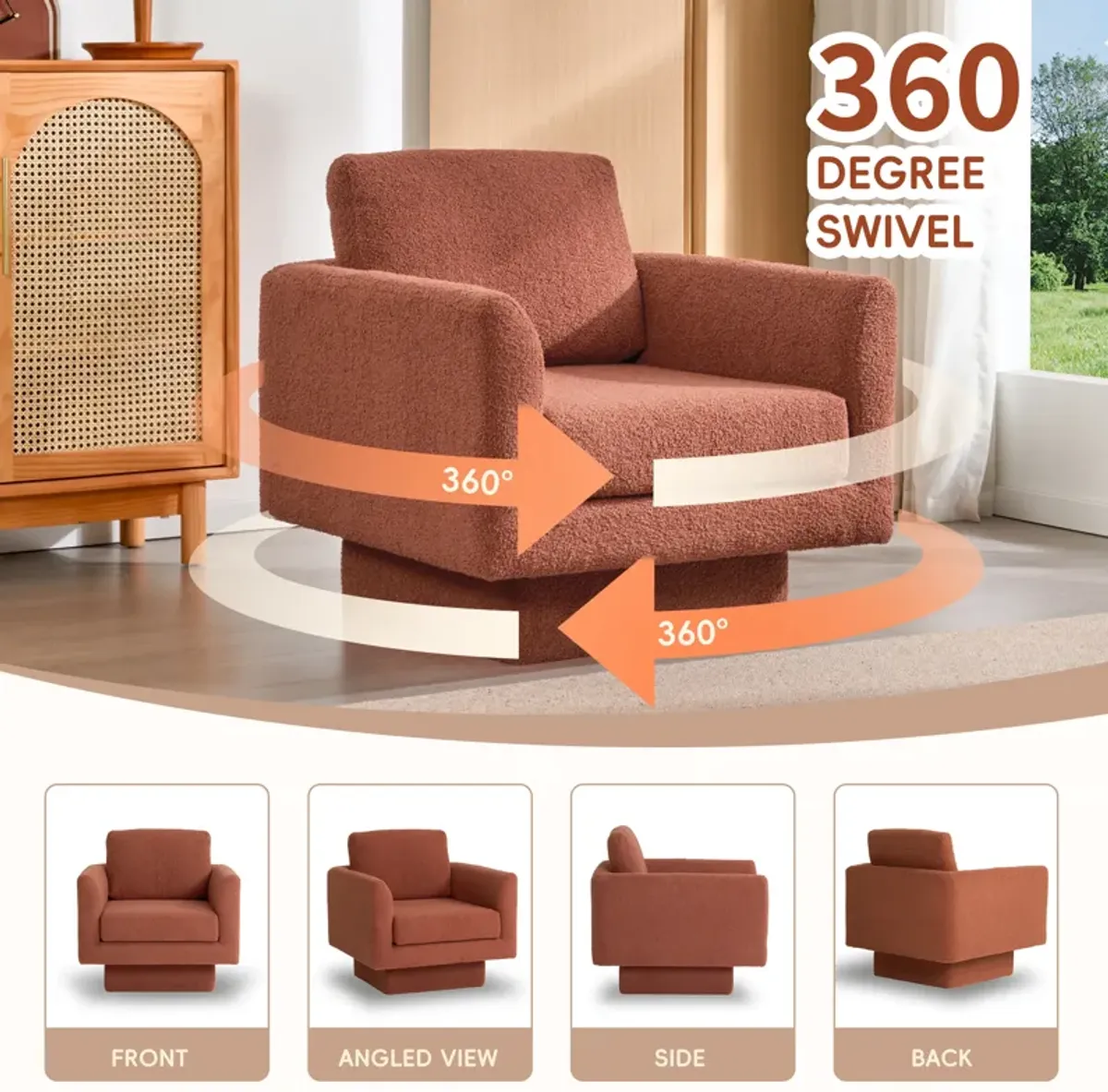 Merax 360 Degree Modern Teddy Swivel Accent Chair