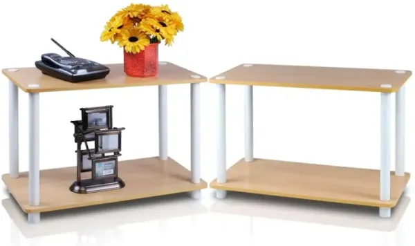 Turn-N-Tube 2-Tier Shelves/End Tables Set, Beech/White, 2 Pcs Set