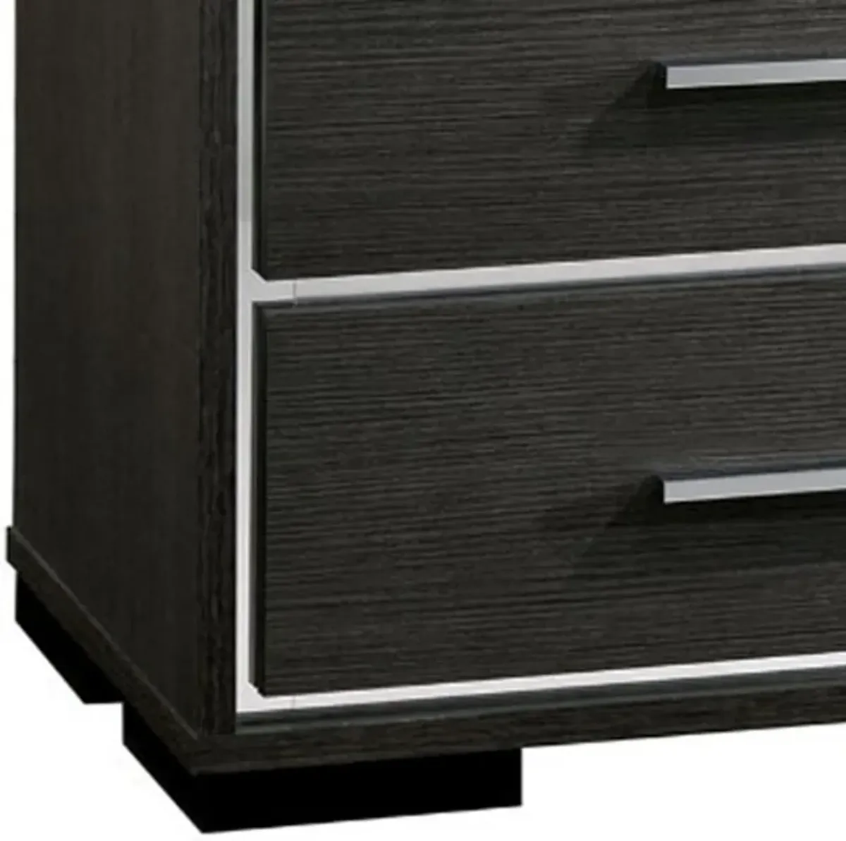 Contemporary Style Three Drawers Wooden Nightstand with Bar Handles, Dark Gray-Benzara