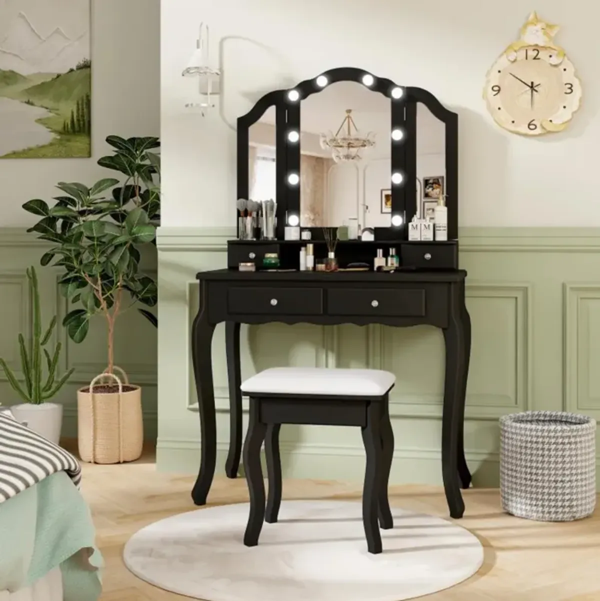 Hivvago Makeup Vanity Table Set with Lighted Mirror and Drawers