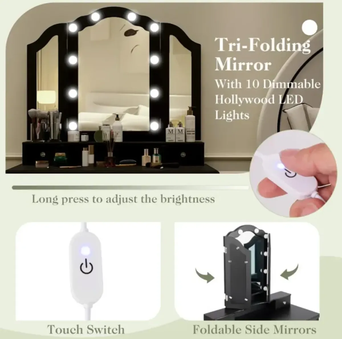 Hivvago Makeup Vanity Table Set with Lighted Mirror and Drawers