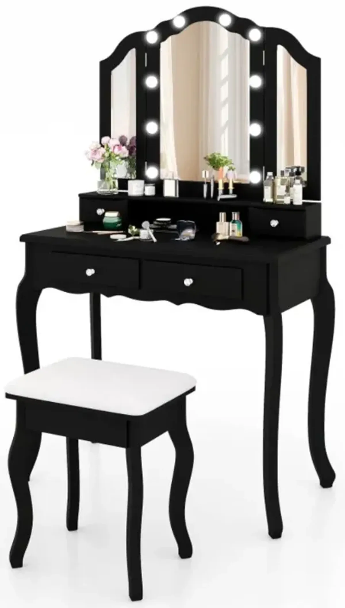 Hivvago Makeup Vanity Table Set with Lighted Mirror and Drawers