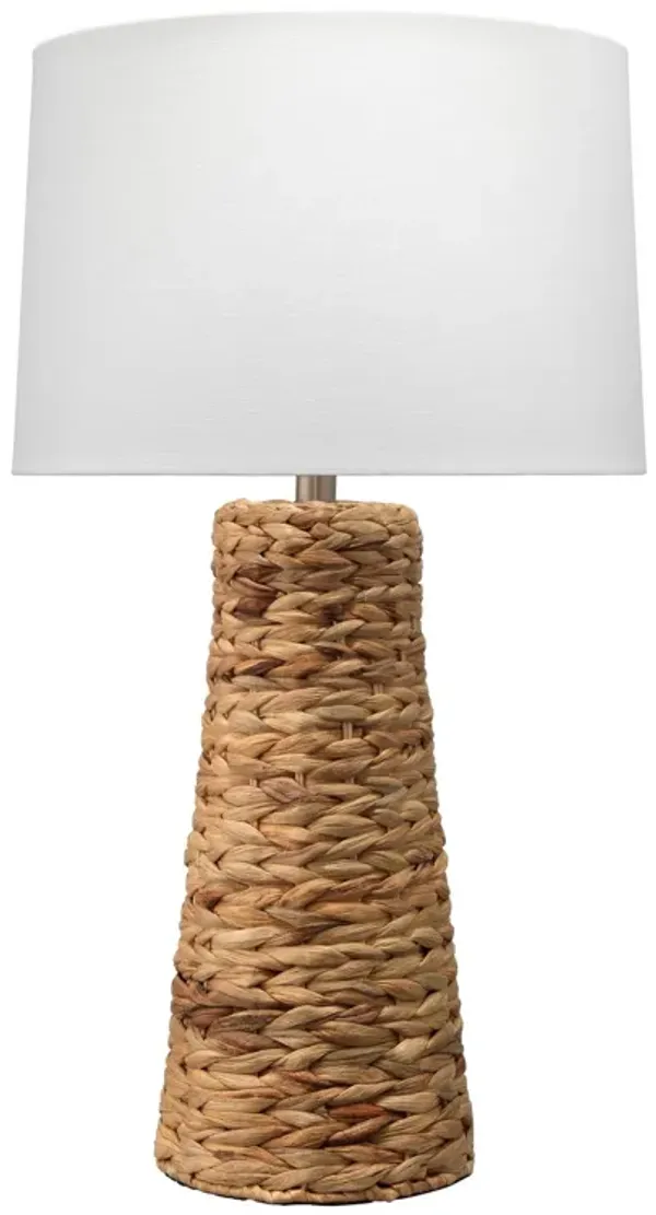 Table Lamp with Drum Shade and Seagrass Base, White and Brown-Benzara