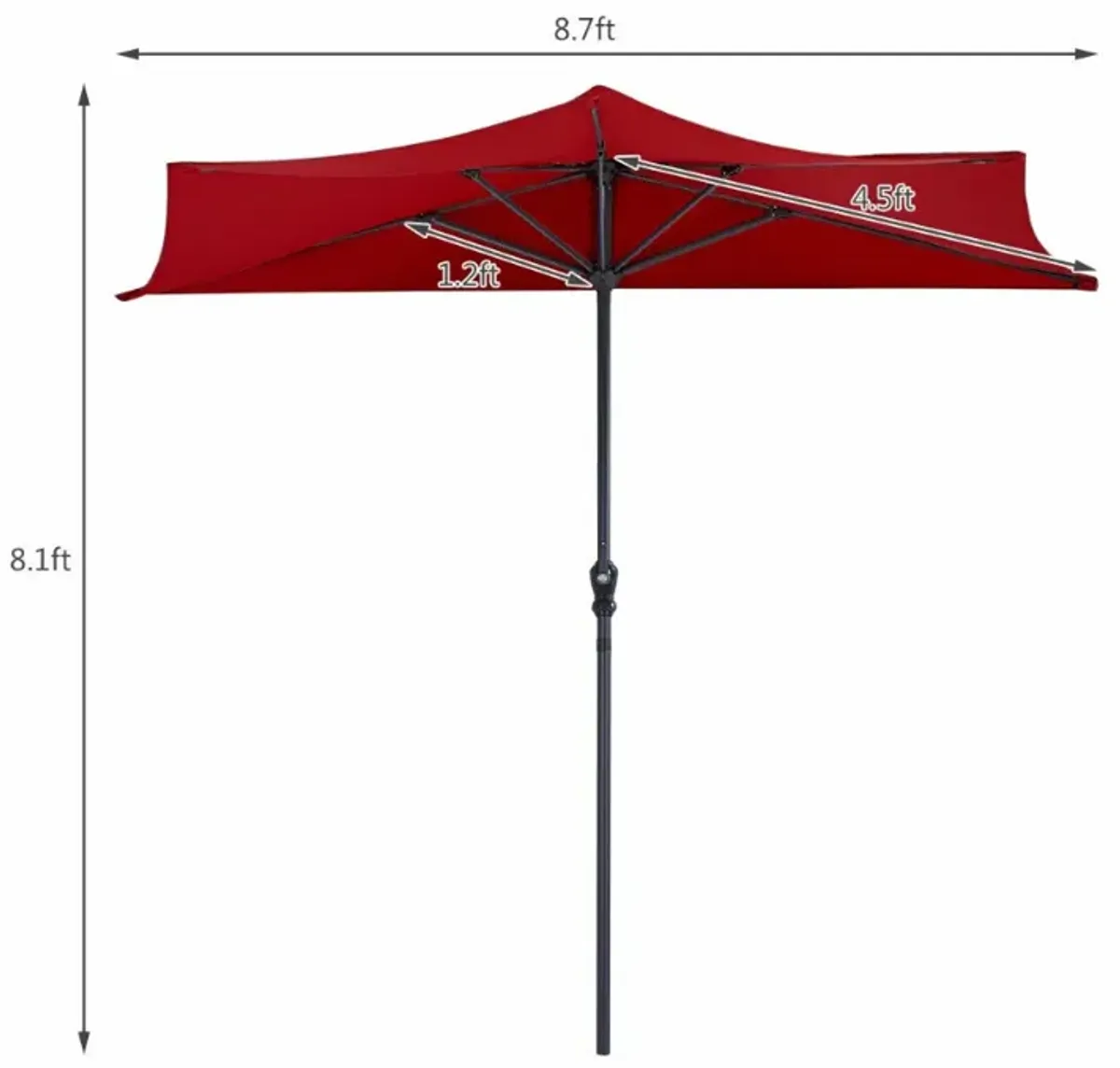 9 Feet Patio Bistro Half Round Umbrella without Weight Base