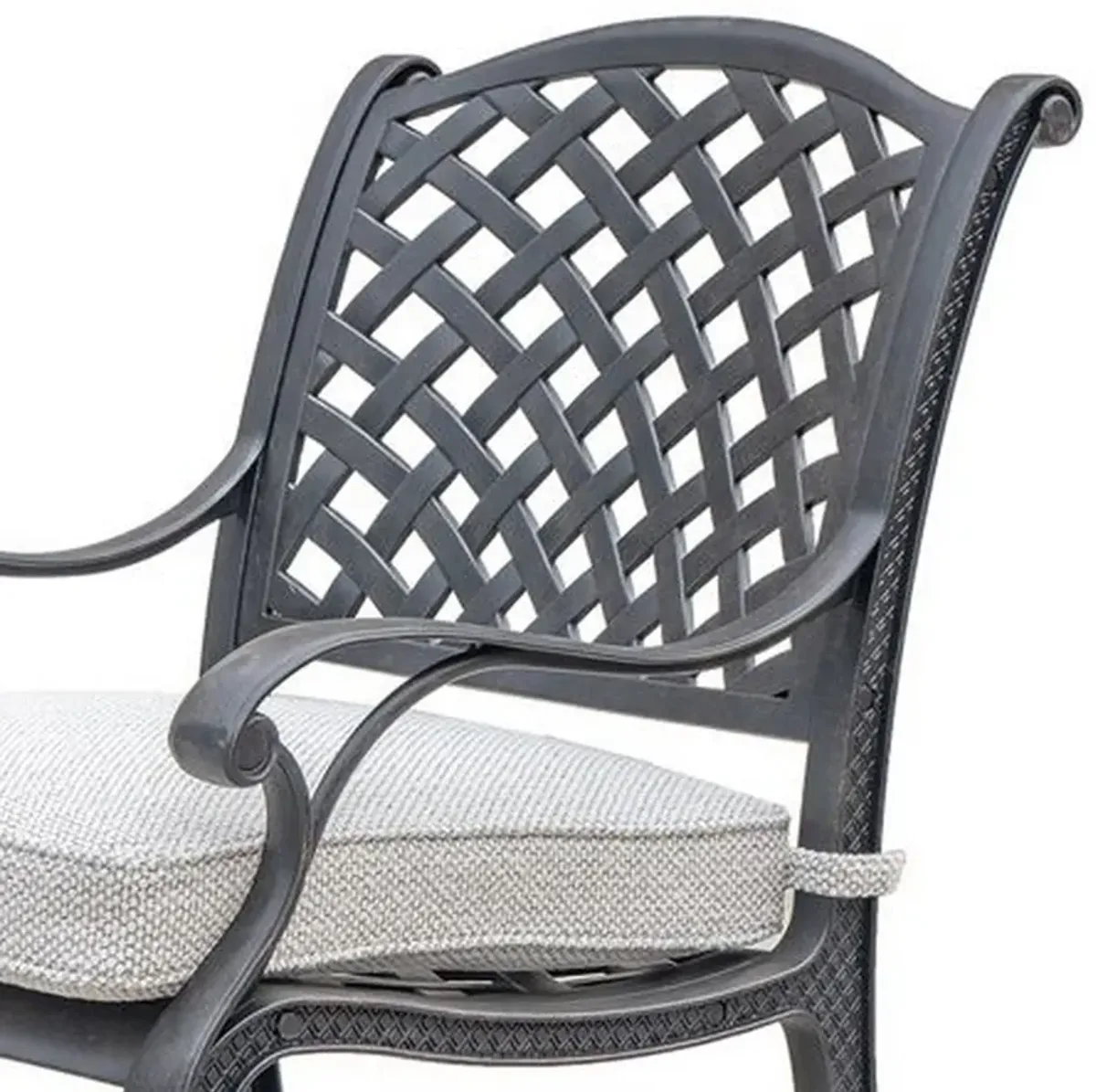 Zoe Outdoor Dining Chair, 27 Inch, Lattice Back, Black Aluminium, Taupe