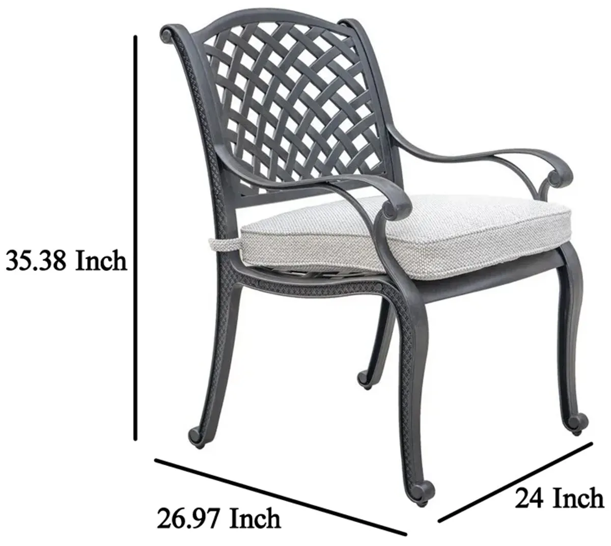 Zoe Outdoor Dining Chair, 27 Inch, Lattice Back, Black Aluminium, Taupe