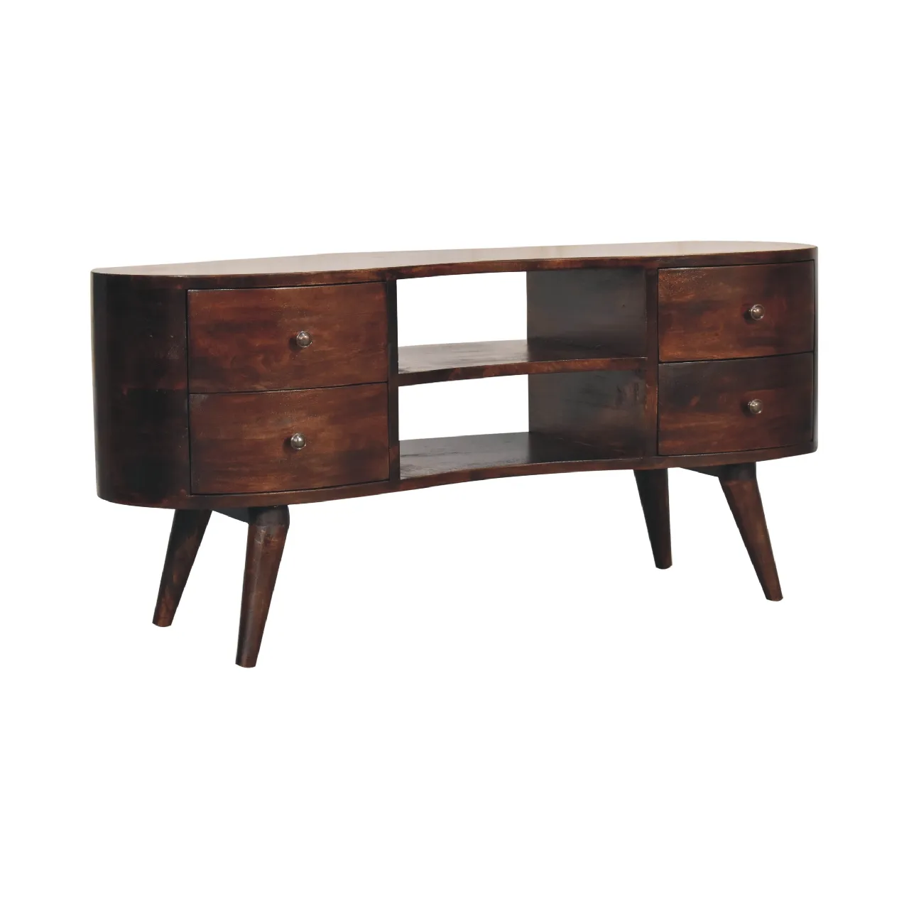 Light Walnut Wave  Solid Wood 4 Drawers Entertainment Unit