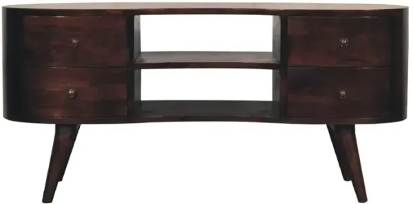 Light Walnut Wave  Solid Wood 4 Drawers Entertainment Unit