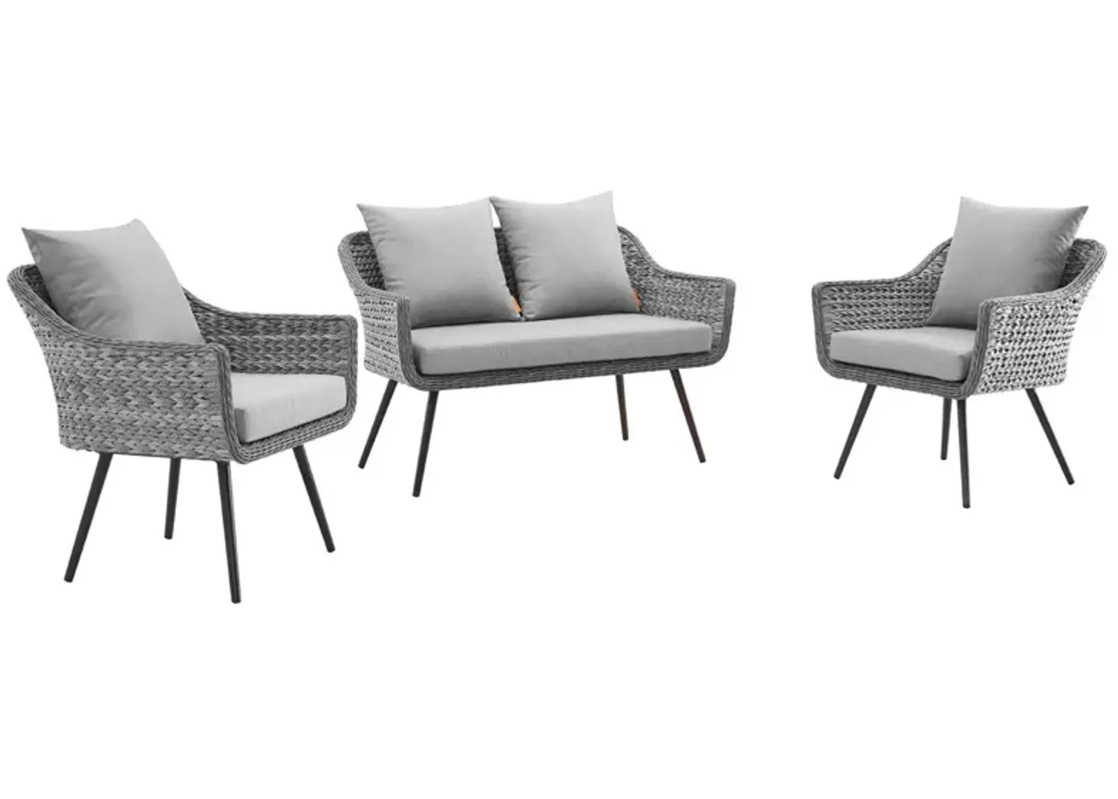 Modway - Endeavor 3 Piece Outdoor Patio Wicker Rattan Loveseat and Armchair Set Gray