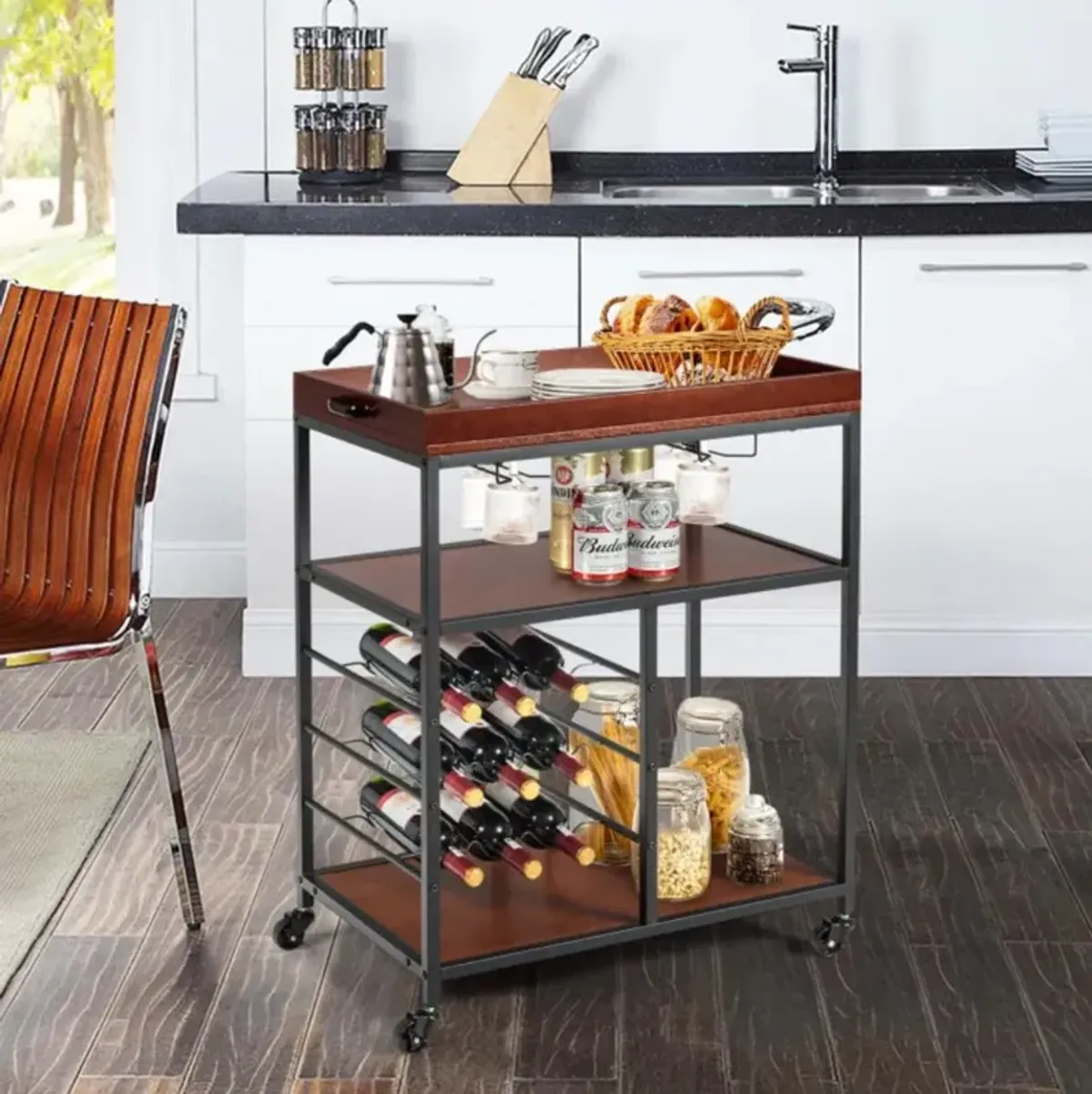 Hivvago 3 Tiers Storage Bar Serving Cart with Wine Rack