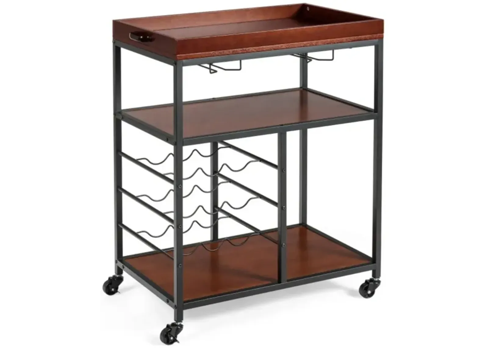 Hivvago 3 Tiers Storage Bar Serving Cart with Wine Rack