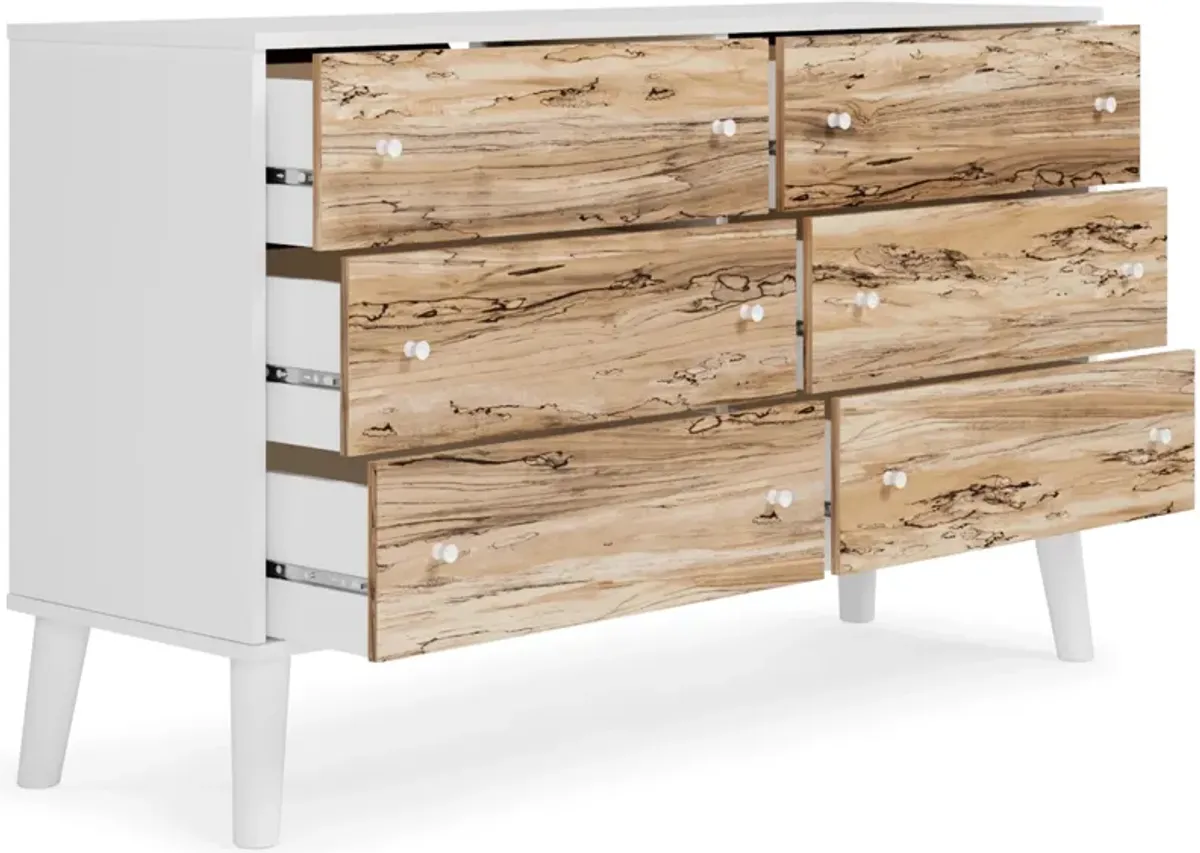 Asher 59 Inch Contemporary Dresser, 6 Drawers, White and Natural Brown-Benzara