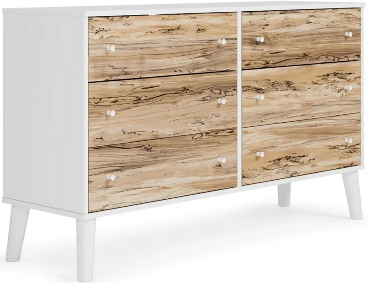 Asher 59 Inch Contemporary Dresser, 6 Drawers, White and Natural Brown-Benzara