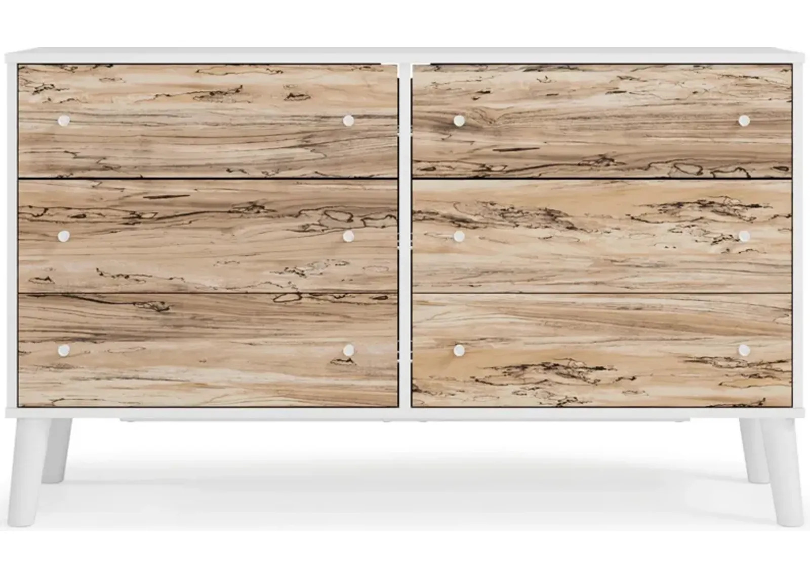 Asher 59 Inch Contemporary Dresser, 6 Drawers, White and Natural Brown-Benzara