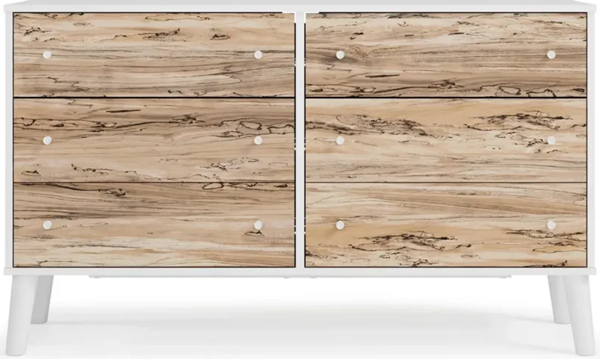 Asher 59 Inch Contemporary Dresser, 6 Drawers, White and Natural Brown-Benzara