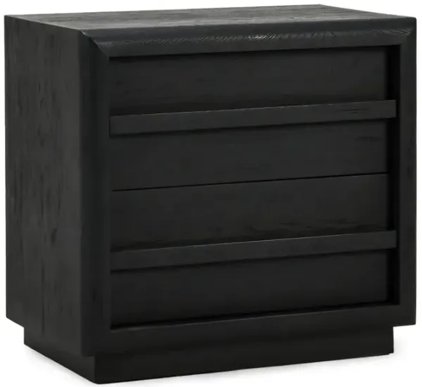 Benjara Donna 28 Inch Nightstand, 2 Drawers, Modern Plinth Base, Black Oak Wood
