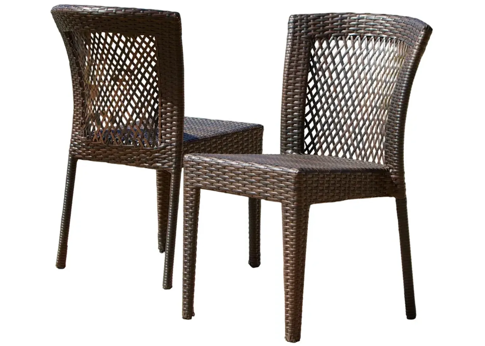 Outdoor Stackable Dining Chair, 21 Inch Dark Brown PE Rattan Woven - Benzara