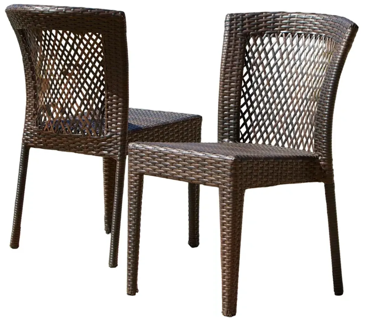 Outdoor Stackable Dining Chair, 21 Inch Dark Brown PE Rattan Woven - Benzara