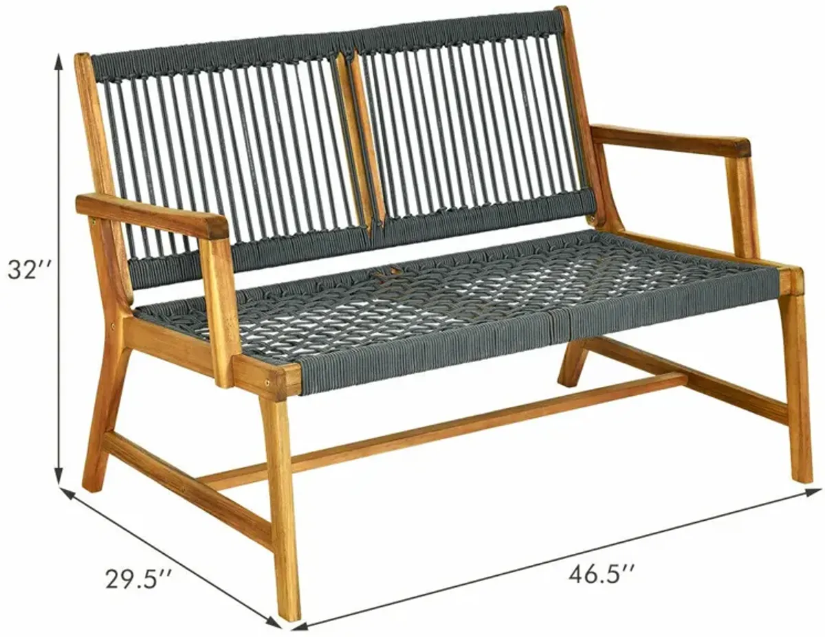 2-Person Acacia Wood Yard Bench for Balcony and Patio