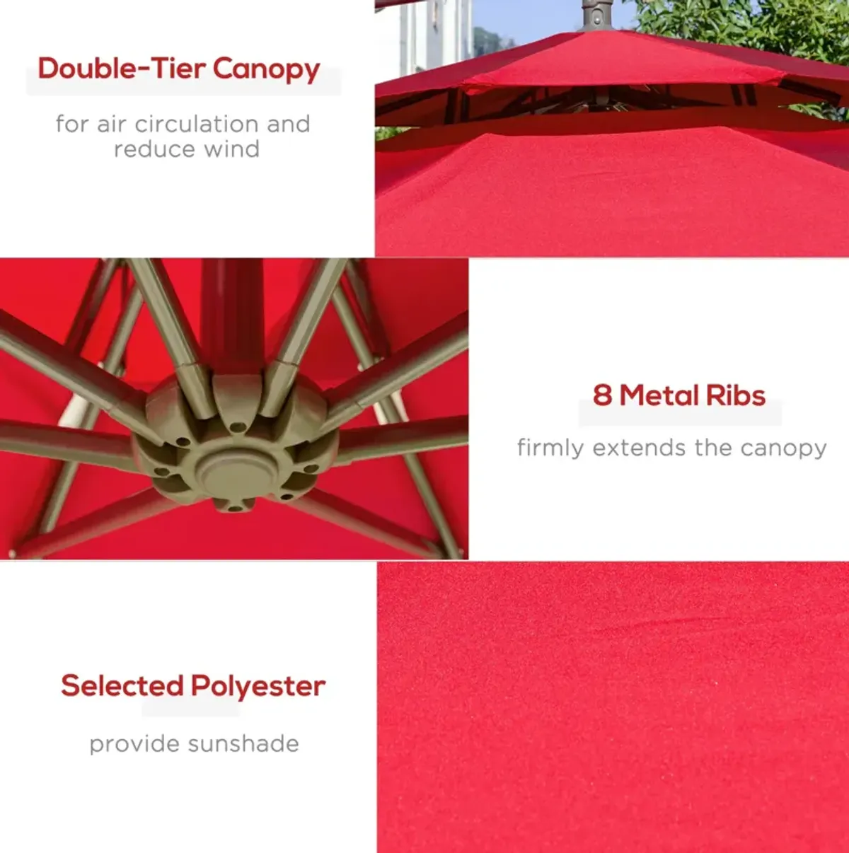 Red Patio Shade: 9FT Offset Umbrella with Crank Base